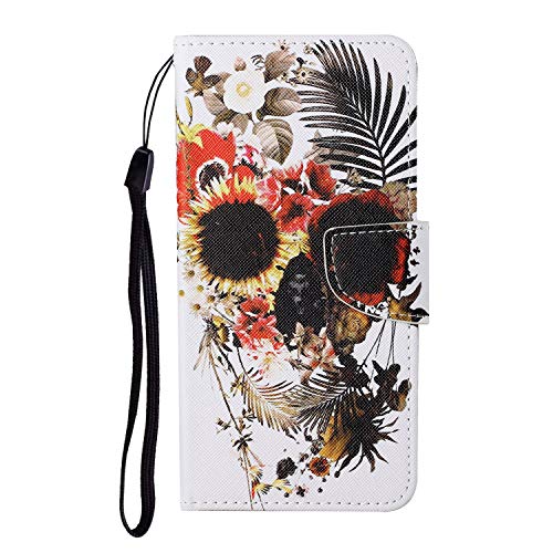 Everainy Kompatibel für iPhone XS/iPhone X Hülle Silikon PU Leder Case Flip Stoßfest Bumper Kartenfach Brieftasche Magnetisch Klappbar Muster Cover Wallet Tasche Hüllen Handyhülle (schädel 1) von Everainy-EU