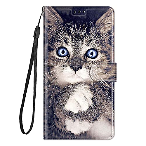 Kompatibel für Samsung Galaxy A55 5G Hülle Silikon Leder Flip Case Cover Tasche Kartenfach Kickstand Motiv Klappbar Magnetisch Hüllen Stoßfest Handyhülle (Katze) von Everainy-EU