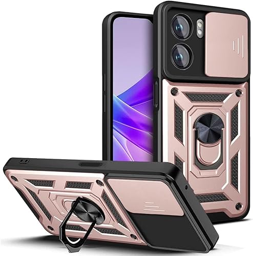 Kompatibel für Xiaomi Redmi 13C/13 C/Poco C65 Hülle Silikon mit Slide Kameraschutz Cover Hüllen Case mit Ring Ständer Halter Handyhalterung Auto Magnet Stoßfest Handyhülle (Roségold) von Everainy-EU