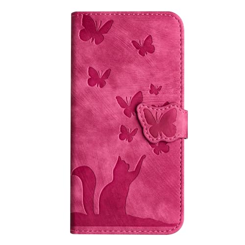 Kompatibel für Xiaomi Redmi 13C/13 C 4G 5G/Poco C65 Hülle Silikon Leder Flip Katze Muster Motiv Case Cover Tasche Kartenfach Kickstand Hüllen Klappbar Magnetisch Handyhülle (rosa) von Everainy-EU