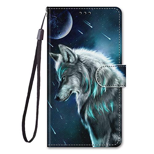 Kompatibel für iPhone 13 (6.1")/iPhone 14 (6.1") Hülle Silikon Leder Case Flip Brieftasche Bumper Kartenfach Magnetisch Klappbar Muster Tier Motiv Tasche Cover Hüllen Handyhülle (Wolf 1) von Everainy-EU