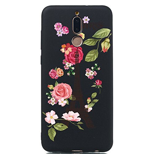 Everainy Kompatibel für Huawei Mate 10 Lite Hülle Silikon Bumper Gummi Case Cover Hüllen Handyhülle Stoßfest TPU Stoßstange Schwarz Schutzhülle (Rosa/rot Blume) von Everainy