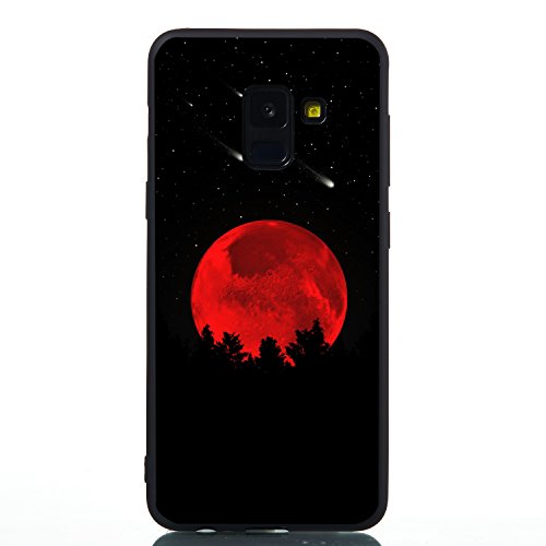 Everainy Kompatibel für Samsung Galaxy A8 2018 Hülle Silikon Bumper Gummi Case Cover Hüllen Handyhülle Stoßfest TPU Stoßstange Schwarz Schutzhülle (Rot Mond) von Everainy