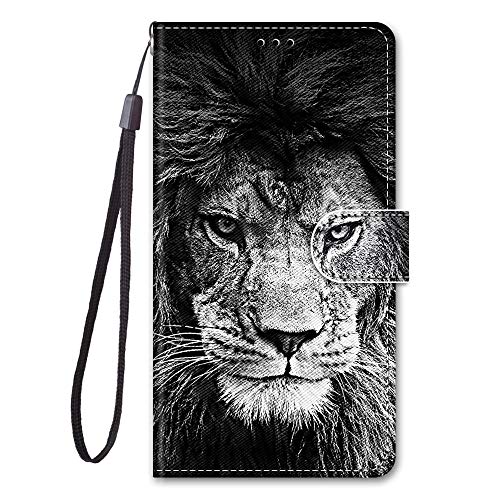 Everainy Kompatibel für Samsung Galaxy J6+/J6 Plus 2018 Hülle Silikon PU Leder Case Flip Stoßfest Bumper Kartenfach Brieftasche Magnetisch Klappbar Muster Cover Wallet Hüllen Handyhülle (löwe) von Everainy