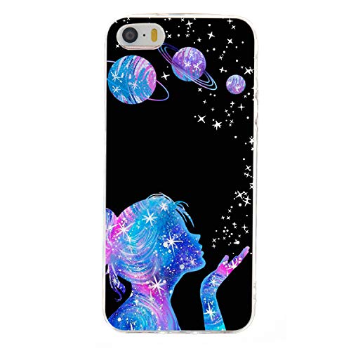 Everainy Kompatibel für iPhone 5/iPhone 5s/iPhone SE 2016 Hülle Silikon Durchsichtig Bumper Gummi Case Cover Hüllen Handyhülle Stoßfest TPU Transparent Muster Schutzhülle (Mädchen) von Everainy