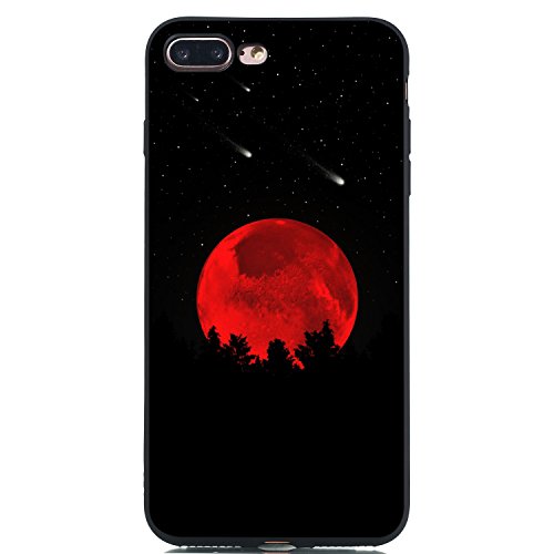 Everainy Kompatibel für iPhone 7 Plus/iPhone 8 Plus Hülle Silikon Bumper Gummi Case Cover Hüllen Handyhülle Stoßfest TPU Stoßstange Schwarz Schutzhülle (Rot Mond) von Everainy