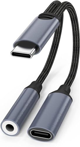 USB C Kopfhörer Adapter und Laden, 2 in 1 Adapter USB C Auf Klinke Unterstützt 60W Schnellladung, USB C 3,5mm Klinke Aux Audio Adapter für Sumsung, Huawei, Pixel von Everdigi