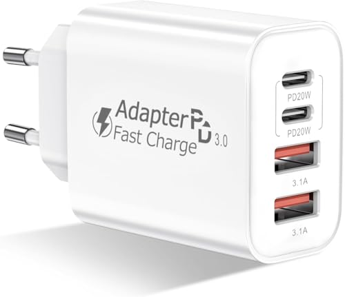 USB C Ladegerät, 4 Ports Mehrfach Ladegerät, 40W Schnellladegerät PD 3.0 Power Adapter USB Netzteil für iPhone 16 15 14 Pro Max 13 12 11 SE 2020 XS XR 8 7, Samsung, Handys von Everdigi