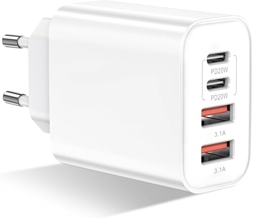 USB C Ladegerät, 4 Ports Mehrfach Ladegerät, 40W Schnellladegerät PD 3.0 Power Adapter USB Netzteil für iPhone 16 15 14 Pro Max 13 12 11 SE 2020 XS XR 8 7, Samsung, Handys von Everdigi