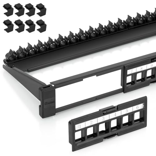 EMS easyPATCH Keystone-Patchpanel mit 24 Anschlüssen, Snap-In-Design mit Verstellbarer Kabelführung hinten, Robustes 48.3 cm (19 Zoll), 1U-Rack, Schrankhalterung, für CAT5e, CAT6, HDMI, 4 Stück von Everest Media Solutions