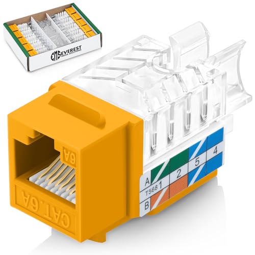 Everest Media Solutions 45 Grad abgewinkelte CAT6A Keystone-Buchse in Gelb – schlankes Profil, UTP-RJ45-Buchse Ethernet-Anschluss – kompatibel mit Geschwindigkeitsabschluss-Werkzeug – 45 Term – 10 von Everest Media Solutions