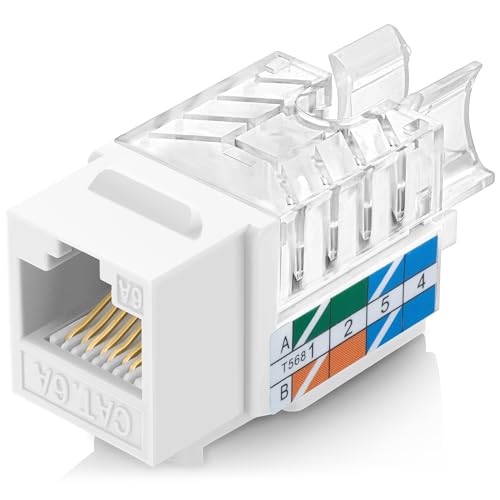 Everest Media Solutions 45 Grad abgewinkelte CAT6A Keystone-Buchse in Weiß – schlankes Profil, UTP-RJ45-Buchse Ethernet-Anschluss – kompatibel mit Geschwindigkeitsabschluss-Werkzeug – 45 Term – 10 von Everest Media Solutions