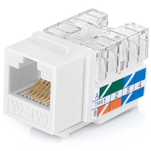 Everest Media Solutions RJ45 CAT6A Keystone-Buchse in weißer Farbe – schlankes Profil, UTP-Buchse Ethernet-Anschluss – kompatibel mit Speed-Terminations-Werkzeug – easyJACK – 50 Stück von Everest Media Solutions