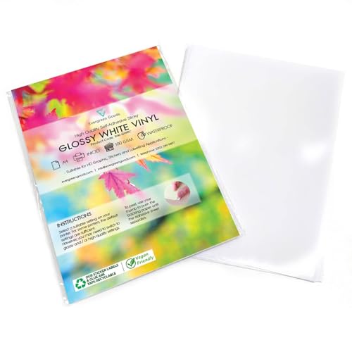 Evergreen Goods Ltd 50 Aufkleberbögen Selbstklebend Wasserdichtes A4 Vinyl PVC Glänzend Weißes Druckpapier Kompatibel mit Tintenstrahldruckern Ideal für Beschriftungen und kreative Projekte von Evergreen Goods Ltd