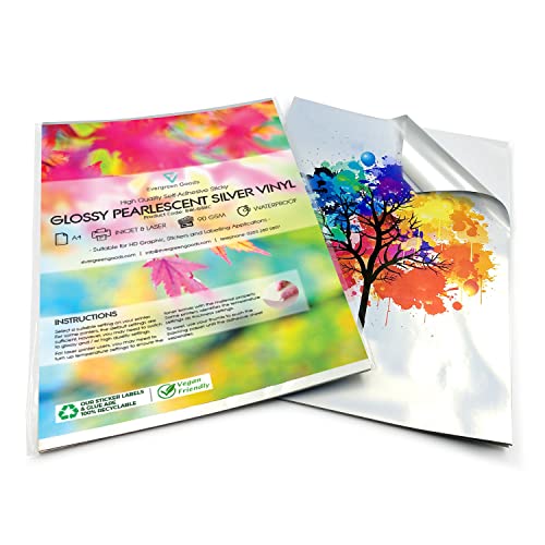 Vinyl-Aufkleber, A4, wasserfest, glänzend, glänzend, metallisch, Perlenfarben, für Tintenstrahldrucker und Laserdrucker, 10 Bögen von Evergreen Goods Ltd