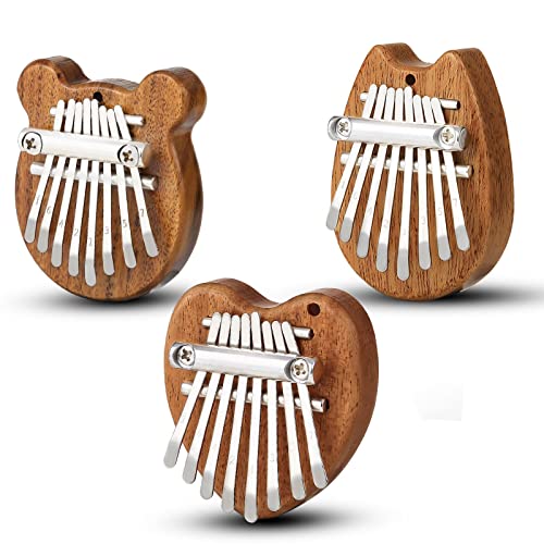 3 Pack Mini Kalimba Thumb Piano 8 Keys,Portable Solid Wood Mbira Finger Piano for Kids and Adults,Pocket Musical Gifts for Beginners w/Chain von Everjoys