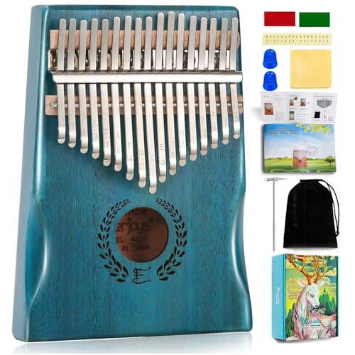 Everjoys Kalimba Daumen Klavier 17 Schlüssel, Professionelles Musikinstrument Finger Klavier Marimbas Mit Tragbarem, Weichen Stoffbeutel, Schnelles Songbook, Tuning Hammer, alles in Einem Kit von Everjoys