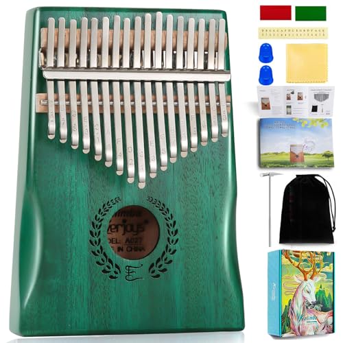 Everjoys Kalimba Daumen Klavier 17 Schlüssel, Professionelles Musikinstrument Finger Klavier Marimbas Mit Tragbarem, Weichen Stoffbeutel, Schnelles Songbook, Tuning Hammer, alles in Einem Kit von Everjoys