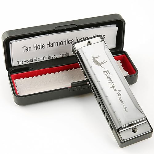 Mundharmonika 10 Loch - Blues Harp Diatonische Mundharmonika mit Etui, Poliertuch, Anleitung, für Erwachsene, Anfänger und Schüler Mundharmonika 10 Loch - Blues Harp Diatonische Mundharmonika mit Etui, Poliertuch, Anleitung, für Erwachsene, Anfänger und Schüler von Everjoys