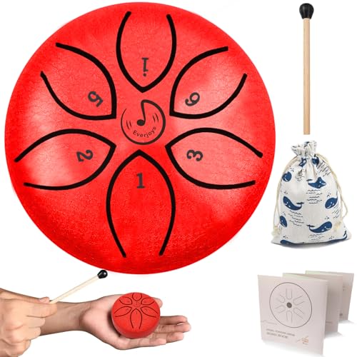 mini steel tongue drum Regentrommel Stahlzungentrommel 3 Zoll 6 Töne C-Key Handpan Drum Percussion Instrument Ätherische Trommel mit Stofftasche, Musikbuch und Schlägel, Musik Geschenk für Kinder von Everjoys