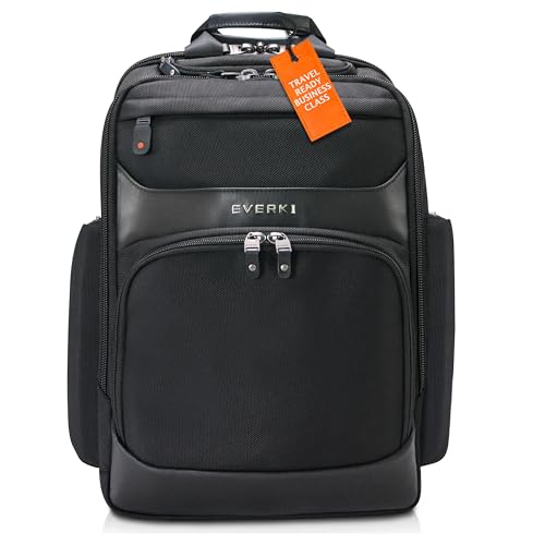 Everki 53885 Onyx - Edler Laptoprucksack für Notebooks bis 17,3 Zoll mit patentiertem Eckenschutzsystem, Trolley Lasche, RFID-Schutzfach, Brillen-Hartschalenfach, schwarz, 52 von Everki