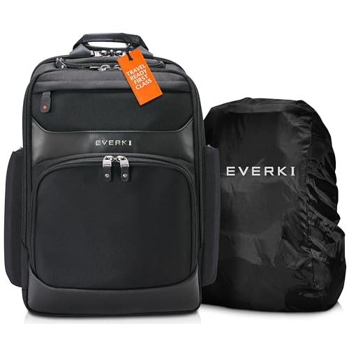 Everki 53885 Onyx - Edler Laptoprucksack für Notebooks bis 17,3 Zoll mit patentiertem Eckenschutzsystem, Trolley Lasche, RFID-Schutzfach, schwarz, 52 & Shield EKF821 Rucksack Regenhaube schwarz von Everki