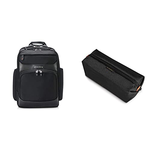 Everki 53885 Onyx - Edler Laptoprucksack für Notebooks bis 17,3 Zoll mit patentiertem Eckenschutzsystem, Trolley Lasche & Pouch - Zubehörtasche für Kabel, Ladegeräte und weiteres Zubehör, Schwarz von Everki