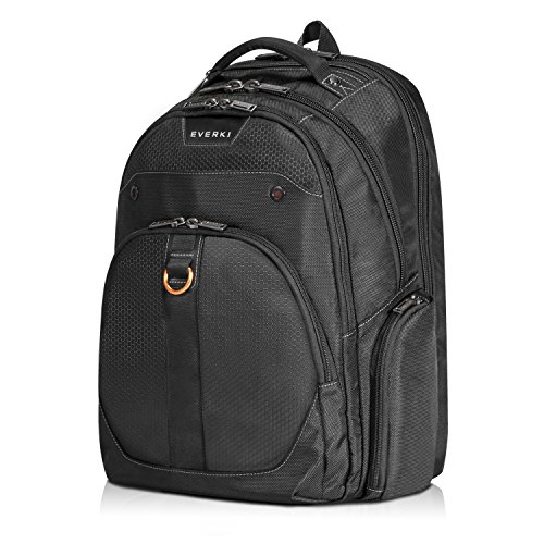 Everki Atlas – Laptop Rucksack mit anpassbarem Fach für Notebooks von 13 bis 17,3 Zoll (33 – 43,9 cm), Trolley-Lasche, durchdachtem Fächen-Konzept und weiteren hochwertigen Funktionen, Schwarz von Everki