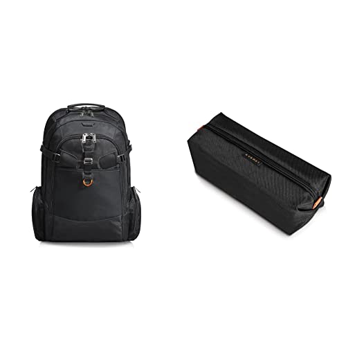 Everki EKP120 – Laptop Rucksack für Notebooks bis 18,4 Zoll (46,7 cm) mit durchdachtem Fächer-Konzept, Schwarz & Pouch - Zubehörtasche für Kabel, Ladegeräte und weiteres Zubehör, Schwarz von Everki