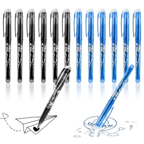 Everpwr 12 Erasable Ballpoint Pen, 6 Blue Ballpoint Pen and 6 Black Ballpoint Pen Set Erasable Gel Pens for Office School von Everpwr