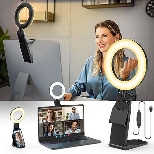 New Ringlicht LED Videolicht Dauerlicht Laptop PC,Evershop 5” Streaming Licht mit Stativ&Handyhalter 3 Lichtfarben+10 Helligkeiten 360°Drehbar Videokonferenz Licht für Tiktok Zoom YouTube Live Stream von Evershop