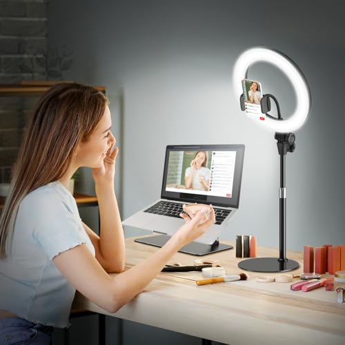 Ringlicht mit Stativ Handy Laptop Videokonferenz Licht,Evershop 10.5” Ring Light Ringleuchte LED 3 Lichtfarben+10 Helligkeiten 360°Drehbar Schreibtisch Streaming Beleuchtung Licht YouTube Tiktok Ringlicht mit Stativ Handy Laptop Videokonferenz Licht,Evershop 10.5” Ring Light Ringleuchte LED 3 Lichtfarben+10 Helligkeiten 360°Drehbar Schreibtisch Streaming Beleuchtung Licht YouTube Tiktok von Evershop