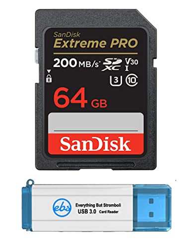 SanDisk 64 GB SD Extreme Pro Speicherkarte funktioniert mit Sony a7CR, a7Cm2, a6700 spiegellosen Kameras (SDSDXXU-064G-GN4IN) UHS-I V30 U3 Bundle mit (1) Everything But Stromboli 3.0 Micro & von Everything But Stromboli