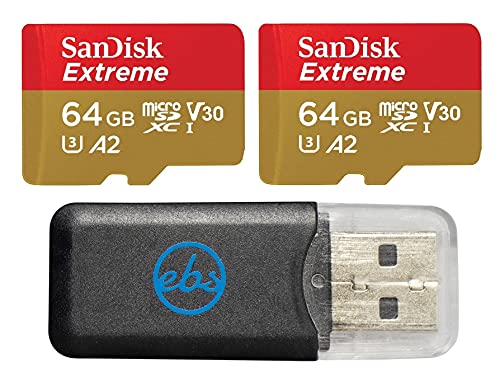 SanDisk Extreme MicroSDXC-Speicherkarte (64 GB, kompatibel mit GoPro Action-Kamera, Hero 12, Schwarz, SDSQXAH-064G-GN6MN) U3 V30 A2 Bundle mit (1) Everything But Stromboli MicroSD-Kartenleser von Everything But Stromboli