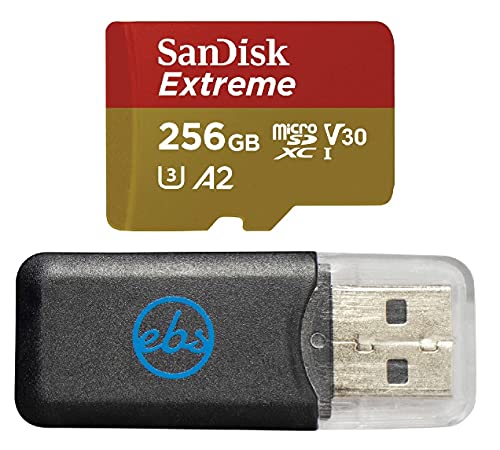 SanDisk Extreme MicroSDXC U3 V30 A2 256GB Speicherkarte funktioniert mit GoPro Action-Kamera Hero 12 Black (SDSQXAV-256G-GN6MN) Bundle mit (1) Everything But Stromboli Micro-Kartenleser von Everything But Stromboli