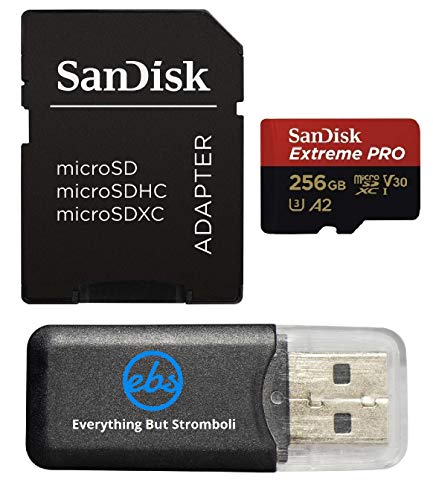 SanDisk Extreme Pro 256 GB MicroSD-Speicherkarte funktioniert mit Insta360 ONE RS 1 Zoll 360, One X3Action Kamera (SDSQXCD-256G-GN6MA) Bundle mit (1) Everything But Stromboli MicroSD Kartenleser von Everything But Stromboli