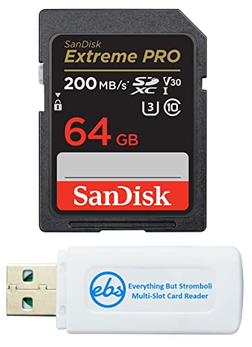 SanDisk Extreme Pro 64 GB Speicherkarte funktioniert mit Pentax K-3 Mark III Kameras (Mark iii, Mark III einfarbig) (SDSDXXU-064G-GN4IN) Bundle mit (1) Alles außer Stromboli MicroSD & SDXC Kartenleser von Everything But Stromboli