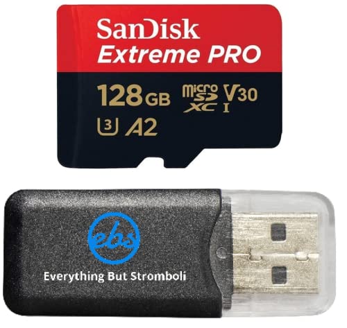 SanDisk Extreme Pro Micro-SD-Kartenleser (128 GB, kompatibel mit Insta360 ONE RS, One X3 Action-Kamera (SDSQXCD-128G-GN6MA), Bundle mit (1) Everything But Stromboli MicroSD-Kartenleser von Everything But Stromboli