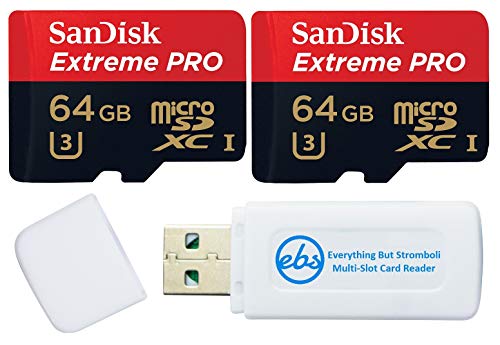 SanDisk Extreme Pro Micro-SD-Speicherkarte (64 GB, funktioniert mit GoPro Action-Kamera Hero 12 Black (SDSQXCU-064G-GN6MA) U3 V30 Bundle mit (1) Everything But Stromboli MicroSDXC und SD-Kartenleser von Everything But Stromboli