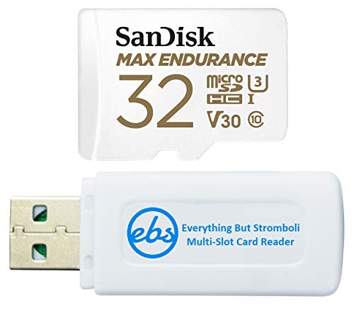 SanDisk Max Endurance 32 GB MicroSDHC-Speicherkarte für Wyze Cam v2, Wyze Cam Pan Home Security System Kameras (SDSQQVR-032G-GN6IA) Class 10 Bundle mit (1) Everything But Stromboli MicroSD Kartenleser von Everything But Stromboli