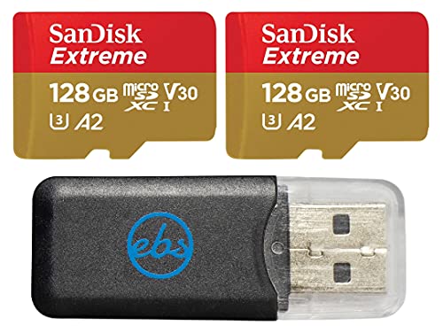 SanDisk MicroSD Extreme 128 GB Speicherkarte (2) funktioniert mit GoPro Action-Kamera Hero 12 Black (SDSQXAA-128G-GN6MN) A2 V30 U3 Bundle mit (1) Everything But Stromboli Micro-SDXC-Kartenleser von Everything But Stromboli