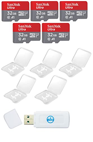 SanDisk Ultra 32 GB Micro-SDHC-Speicherkarte (5 Stück) UHS-I Klasse 10 SDSQUA4-032G-GN6MN Großhandel Lot Bundle mit 5 Kunststoffhüllen und allem außer Stromboli Kartenleser von Everything But Stromboli