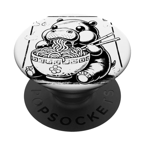 Hippo Eating Ramen Nudeln Japanisch Ukiyo-e Stil PopSockets Klebender PopGrip von Everything Is Currency