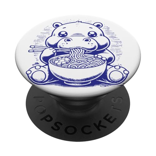 Niedliches Nilpferd isst Ramen-Nudeln im Ukiyo-e-Stil PopSockets Klebender PopGrip von Everything Is Currency