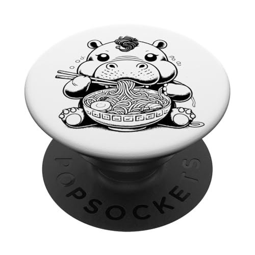 Niedliches Nilpferd isst Ramen-Nudeln im Ukiyo-e-Stil PopSockets Klebender PopGrip von Everything Is Currency