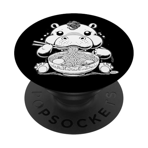 Niedliches Nilpferd isst Ramen-Nudeln im Ukiyo-e-Stil PopSockets Klebender PopGrip von Everything Is Currency