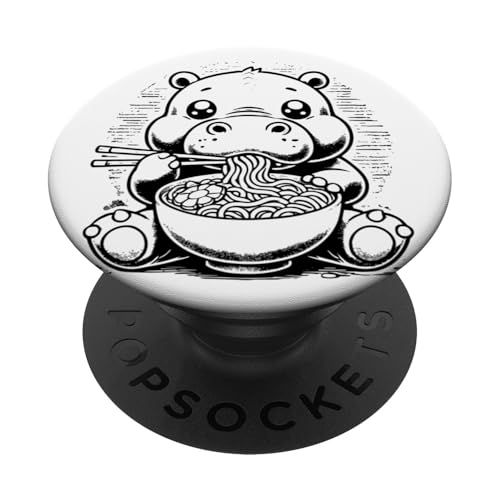 Niedliches Nilpferd isst Ramen-Nudeln im Ukiyo-e-Stil PopSockets Klebender PopGrip von Everything Is Currency