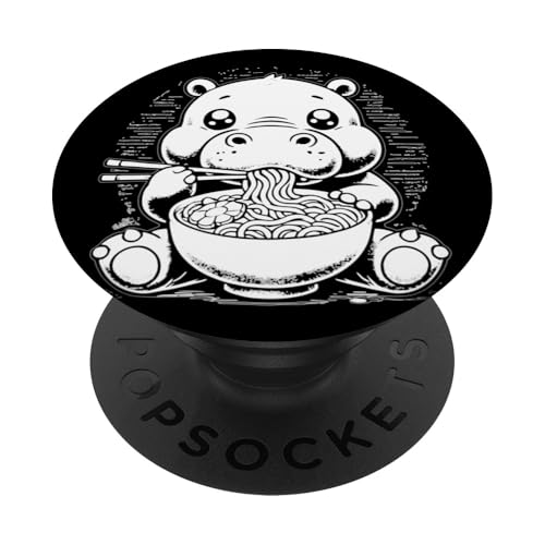 Niedliches Nilpferd isst Ramen-Nudeln im Ukiyo-e-Stil PopSockets Klebender PopGrip von Everything Is Currency