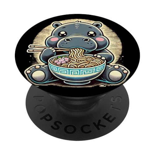 Niedliches Nilpferd isst Ramen-Nudeln im Ukiyo-e-Stil PopSockets Klebender PopGrip von Everything Is Currency