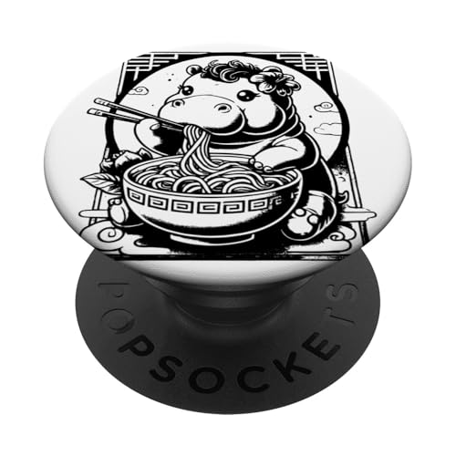 Niedliches Nilpferd isst Ramen-Nudeln im japanischen Stil PopSockets Klebender PopGrip von Everything Is Currency